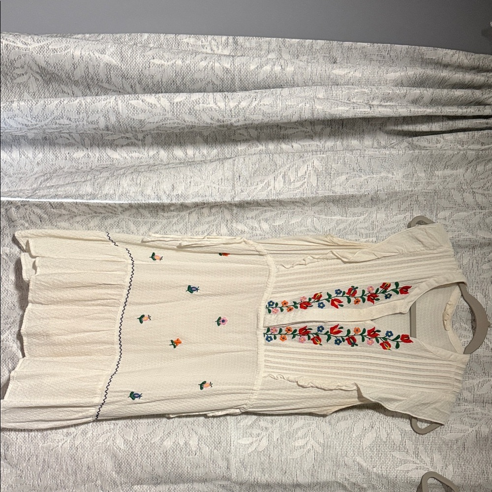 Cream Dress With Colorful Floral Embroidery. Boutique